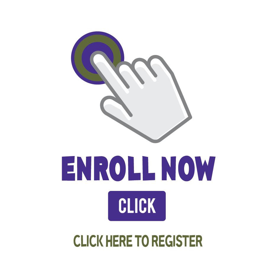 Enroll now graphic with pointing finger